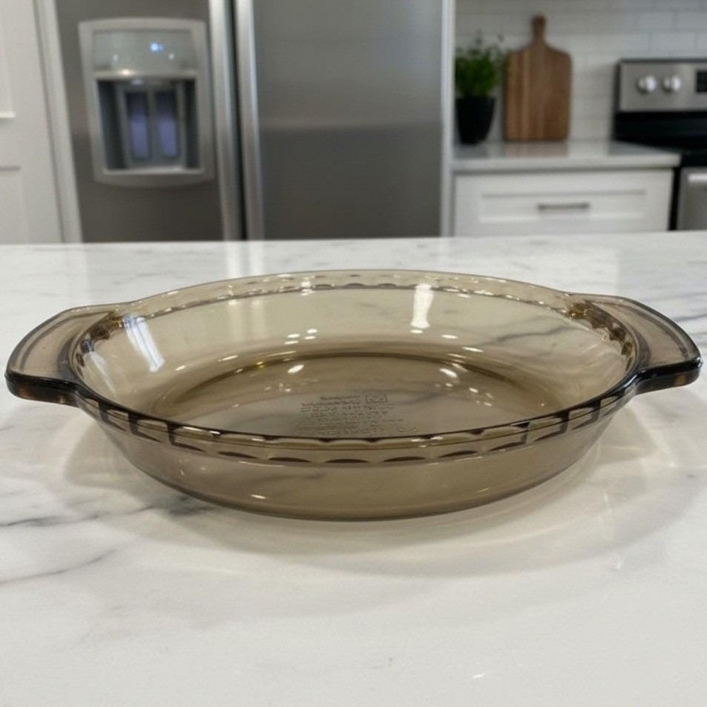 Anchor Hocking Amber Deep Dish Pie Plate #1075, Vintage Brown Glass Bakeware